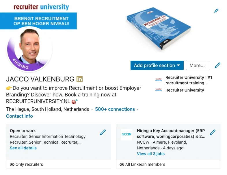 LinkedIn #HIRING frame op een LinkedIn profiel