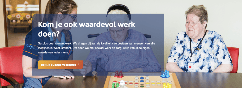 Screenshot Werkenbij-site Surplus met wervingscampagne 'Waardevol werk'