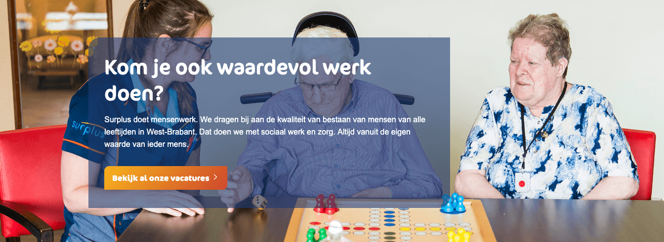 Screenshot Werkenbij-site Surplus met wervingscampagne 'Waardevol werk'