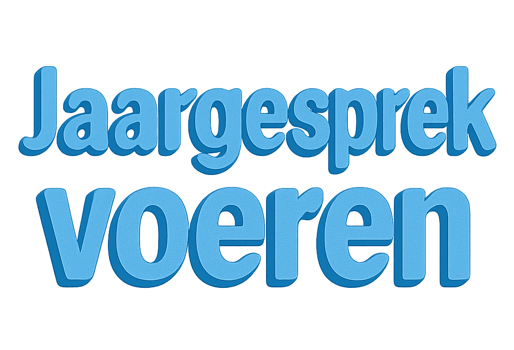 3D tekstlogo Jaargesprek voeren in blauw lettertype