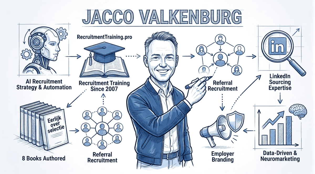 Infographic van Jacco Valkenburg AI recruitment expert: auteur van 8 boeken over recruitment, LinkedIn sourcing en employer branding